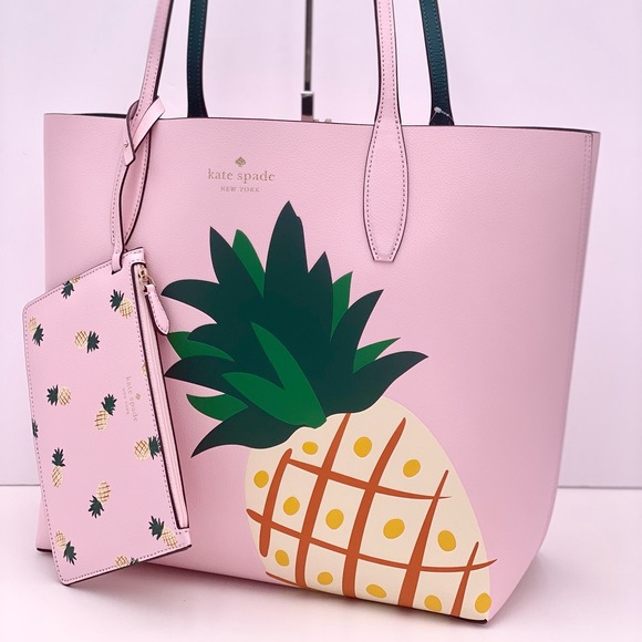 Kate Spade Colada Pineapple Graphic Large Tote Bag Pink Multi NWT - Picture 2 of 13